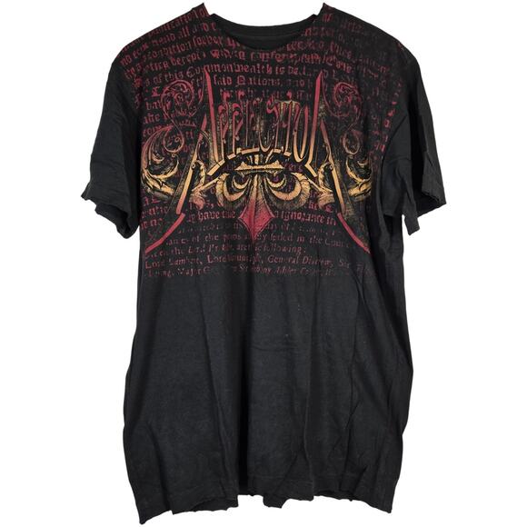 Affliction T-Shirt Mens Large Black Graphic Skull Wings Text Short Sleeve‎ - Picture 1 of 7